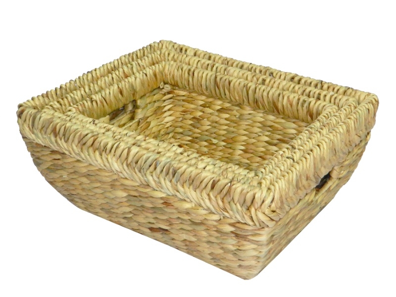 Top-tier Rectangular Water Hyacinth Storage Baskets with Braided Rim - Eco-friendly Nesting Set